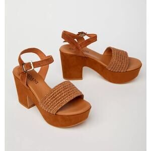 Cordani Liona Heels Platform Sandal Leather Raffia Suede Size 8/8.5 US 39 EU NIB